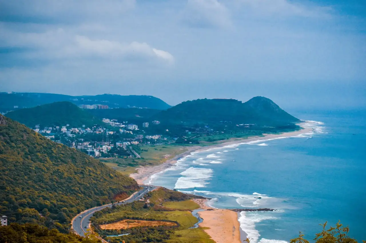 Aerial view of the Visakhapatnam coastline and hills
